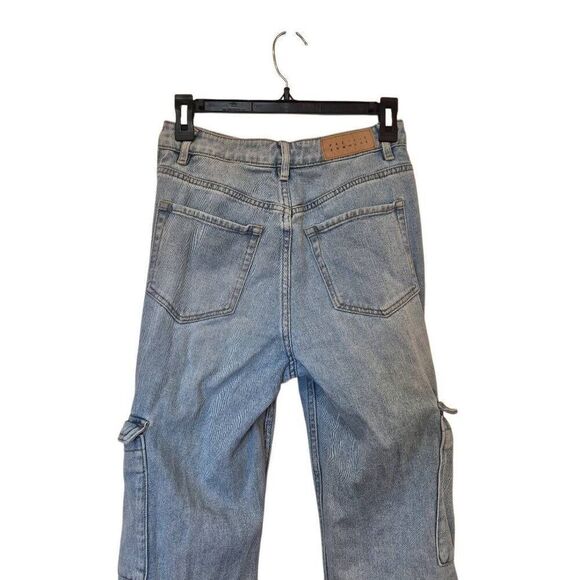 PacSun Women's Light Indigo Blue Wash Poly/Spandex Boyfriend Cut 90's Cargo High - Picture 3 of 12